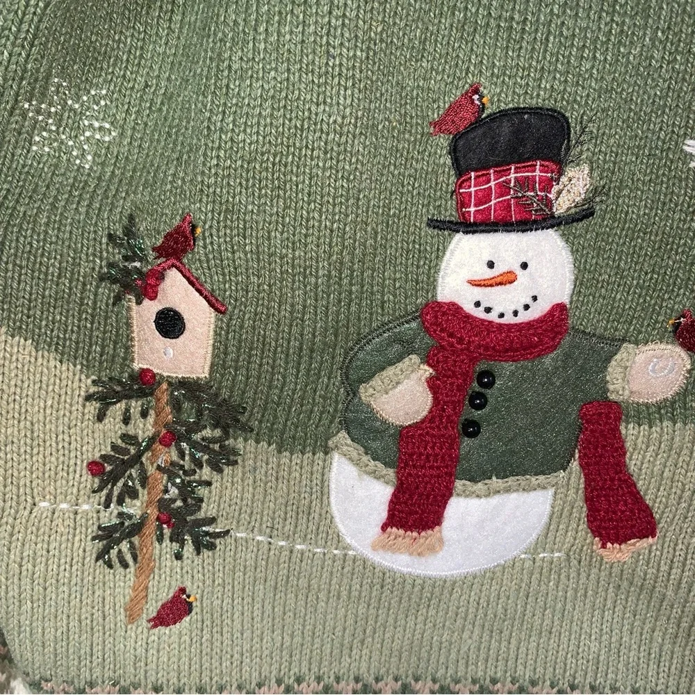 Vintage Ugly Christmas Sweater Snowman Red Birds Button Down Cardigan - Picture 7 of 10